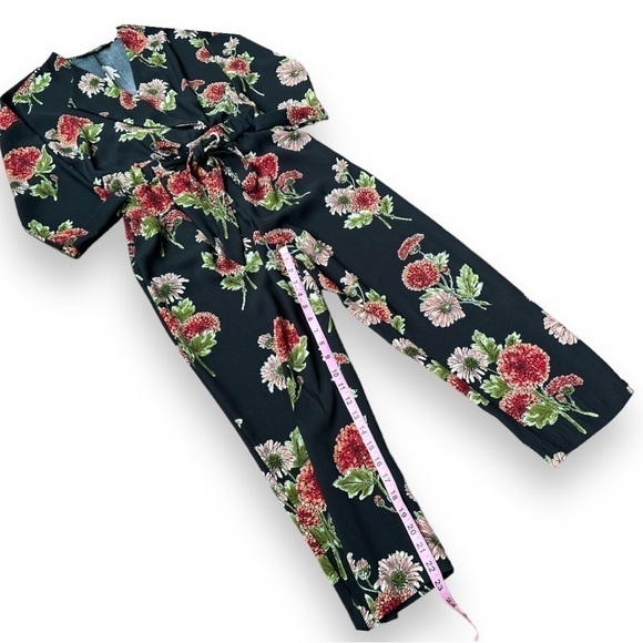 Zara Dark Floral Cross Front Long Sleeve Jumpsuit | Size Extra Small - Picture 11 of 16